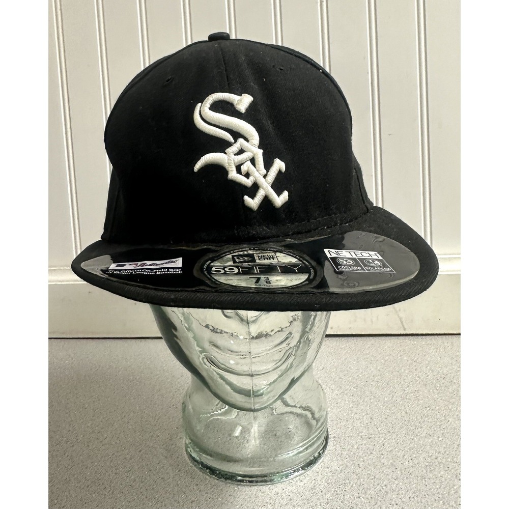 Vintage CHICAGO WHITE SOX Black Hat New Era 59fifty Fitted 7 3/8 Made In Usa